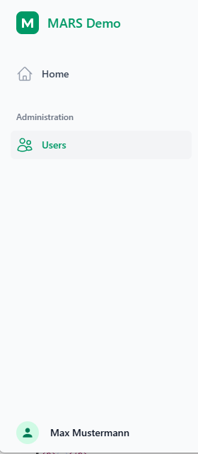 The demo's sidebar, with the Users entry highlighted as active